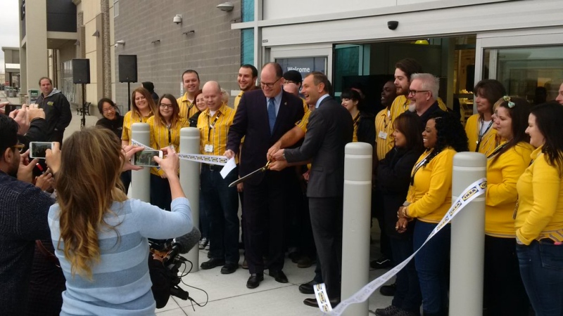 Windsor Mayor Drew Dilkens and IKea Canada president Stefan Sjöstrand at the official ribbon cutting of the new store in Windsor, Ont., on Monday, April 4, 2016. (Courtesy City of Windsor)