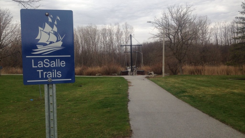 LaSalle police warn about a lurker on trails in LaSalle, Ont., on Wednesday, April 6, 2016. (Rich Garton / CTV Windsor) 