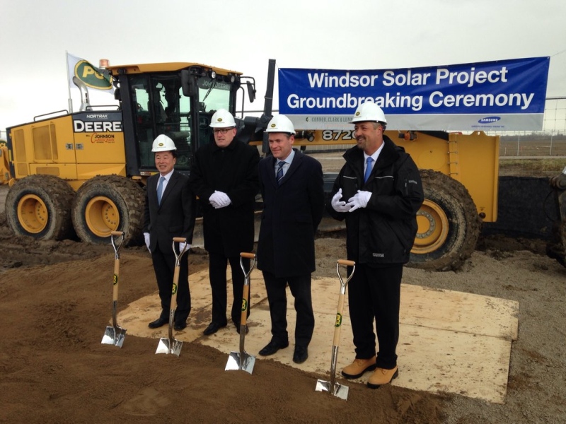 A groundbreaking ceremony for a new solar project in Windsor, Ont., on Thursday, April 7, 2016. (Chris Campbell / CTV Windsor)