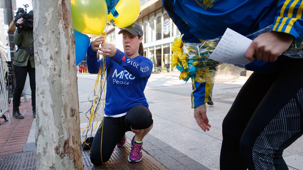 Makeshift memorial at Boston Marathon bombing site