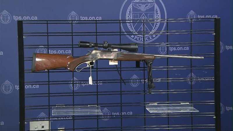 A high-powered rifle that was used in the murder of Clinton Elliot Yow Foo is shown. 