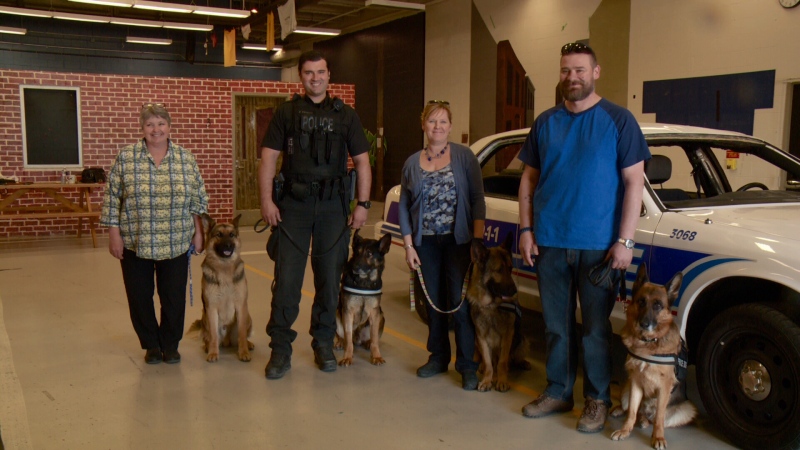 Andy Hammond (far right) is the founder of Centurion K9, a non-profit grassroots organization that's training service dogs to help police officers who are suffering from PTSD. (Mark Dunlay/CTV Ottawa, April 20, 2016) 