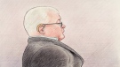 Courtroom sketch of Marc Leduc, on trial for the brutal murders of two Ottawa women.