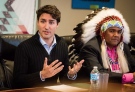 Prime Minister Justin Trudeau meets with the File Hills Qu'Appelle Tribal Council in Fort Qu'Appelle, Sask., Tuesday, April 26, 2016. (THE CANADIAN PRESS/Matt Smith)