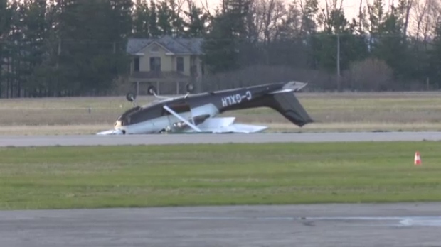 Small plane flips after landing in Brantford