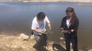 Sisters Cindy Kovach and Shary Cormier can't stand seeing so many hooks, metal jigs, and various types of twine littering the riverbank.