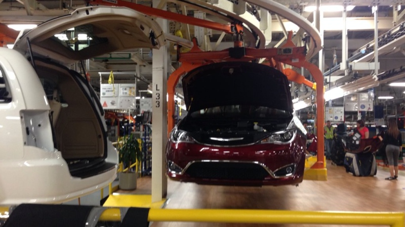 The line at the Windsor Assembly Plant making the Chrysler Pacifica in Windsor, Ont., on Friday, May 6, 2016. (Rich Garton / CTV Windsor)