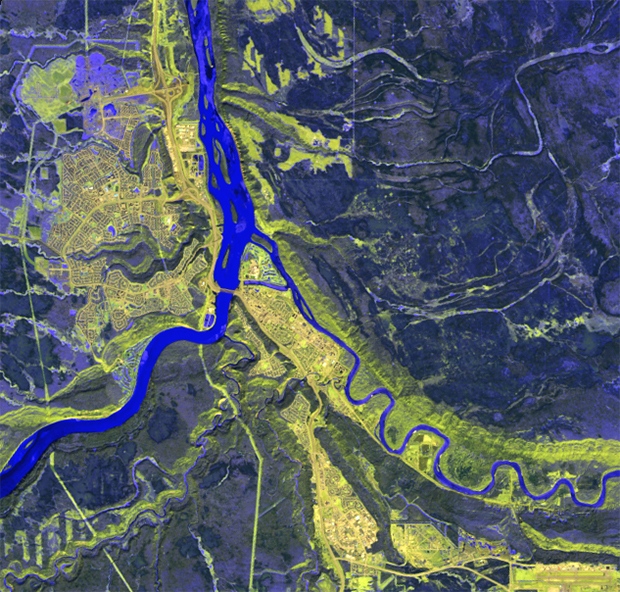 A satellite image of Fort McMurray