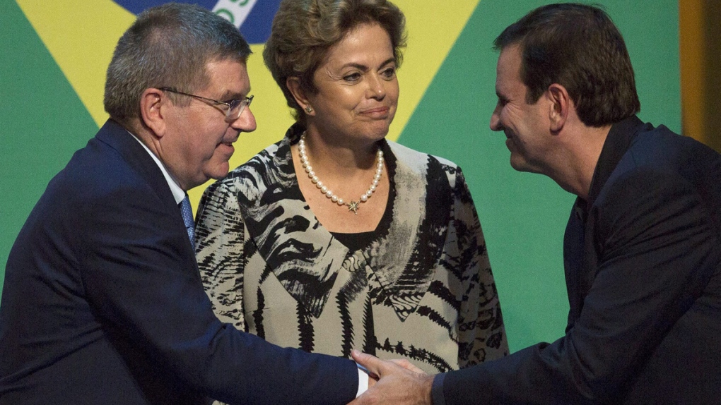 Bach, Paes and Rousseff in Rio de Janeiro