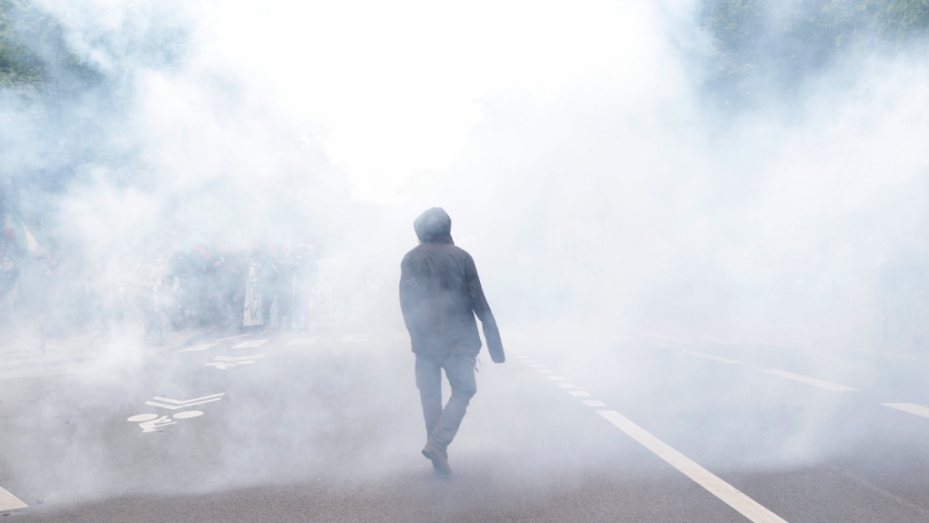 Tear gas during a protest in Paris