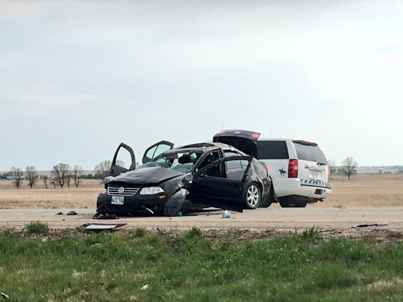 The driver of a car that rolled over on Highway 11 near Lumsden was taken to hospital Tuesday, May 17, 2016. (CTV REGINA / Jessie Anton)