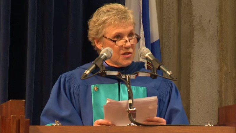Singer Anne Murray delivers a speech after accepting an Honourary Degree of Humane Letters from Mount Saint Vincent University in Halifax on May 20, 2016.