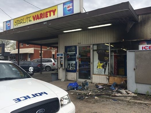London police investigating a case of arson at a Hamilton Road variety store on May 21, 2016. (Cara Campbell/CTV)