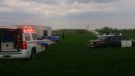 The tail of a small plane can be seen in a photo taken near the Brampton Flying Club on May 21. (Peel Paramedics)