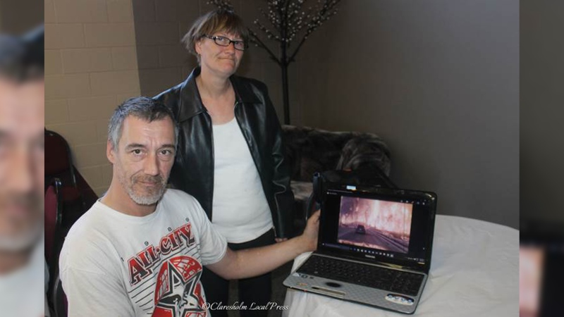 Darryl Rondeau and Jamie Lynn Cox are both accused of defrauding Claresholm, Alta. residents by pretending to be Fort McMurray fire evacuees. (Courtesy Rob Vogt/Claresholm Local Press)