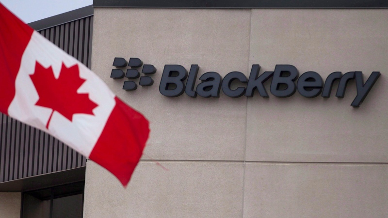 A Canadian flag flies at BlackBerry's headquarters in Waterloo, Ont., Tuesday, July 9, 2013. (The Canadian Press/Geoff Robins)