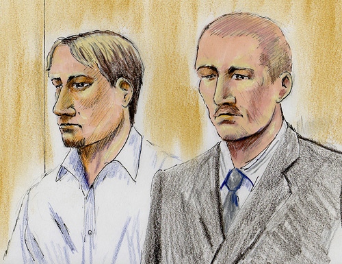 Dennis Cheeseman and Shawn Hennessey are seen in this artist's rendition during court proceedings in Edmonton, Monday, Jan. 19, 2009.