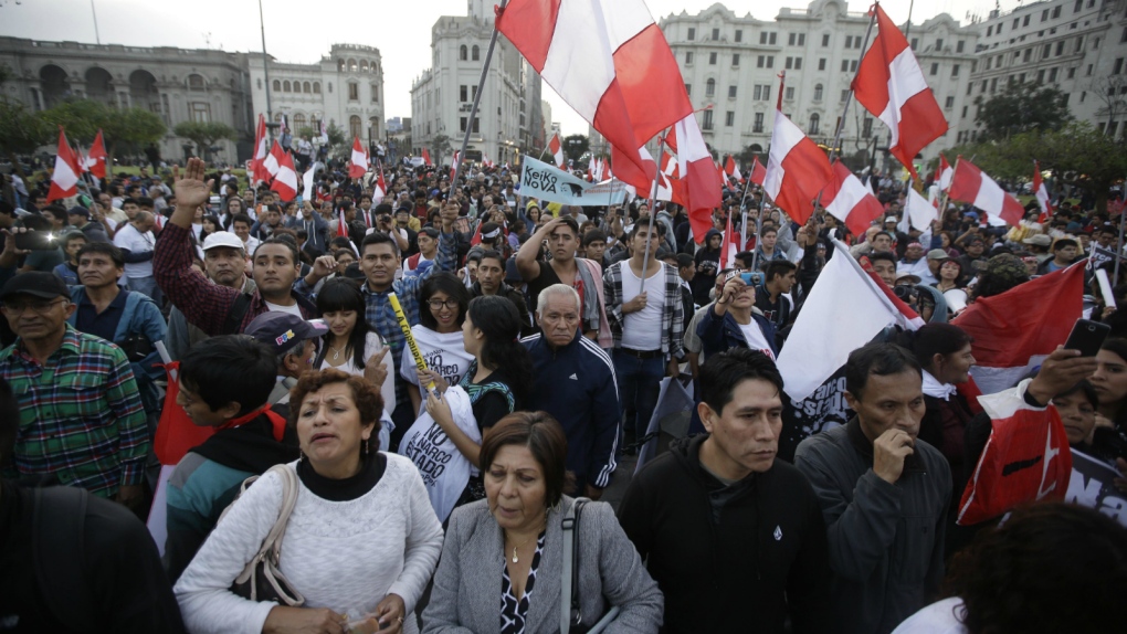 Demonstrators protest in Peru