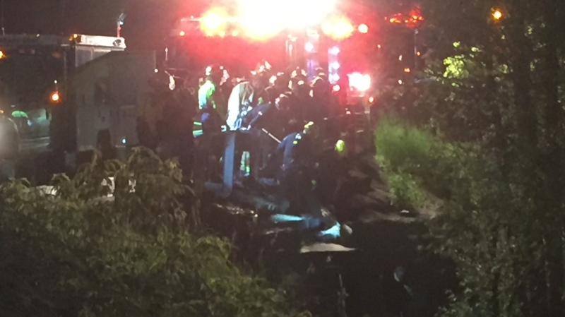 A man is in hospital after he fell down an embankment in Aurora overnight. (Mike Nguyen/ CP24)