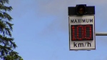 An electronic variable speed sign is shown on the Sea-to-Sky Highway, near Vancouver. Thursday, June 2, 2016. (CTV Vancouver)