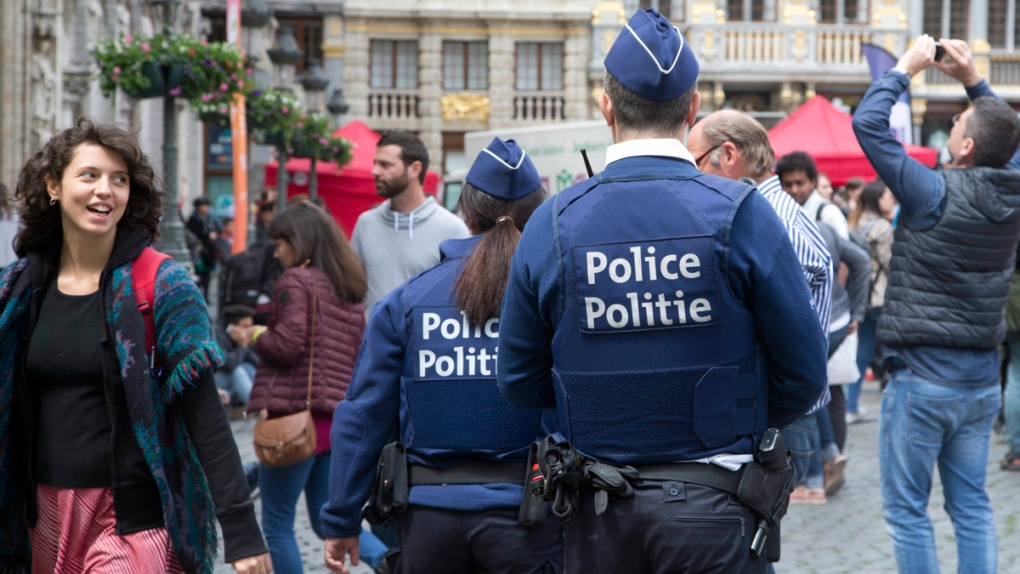 Police patrol the Grand Place in Brussels