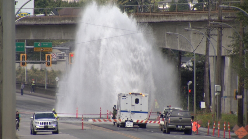 The damaged water main caused extensive flooding at Braid Street and Brunette Avenue. (CTV News). June 25, 2016.