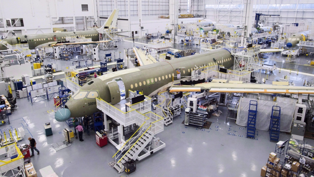 Bombardier CS100 assembly line in Mirabel, Que.