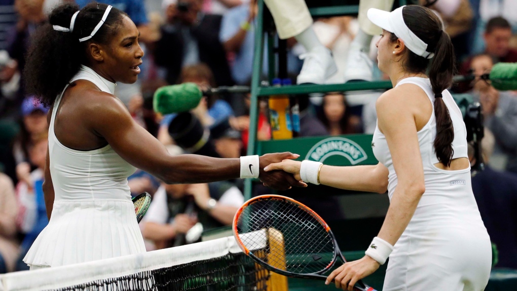 Serena Williams shakes hands with Christina McHale