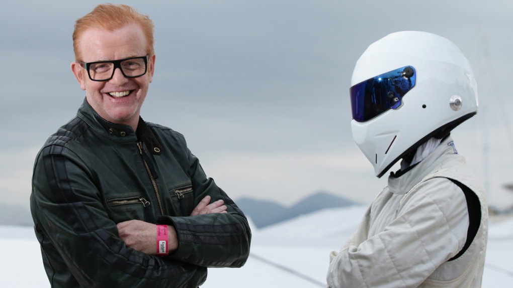 Chris Evans, left, standing with 'The Stig'