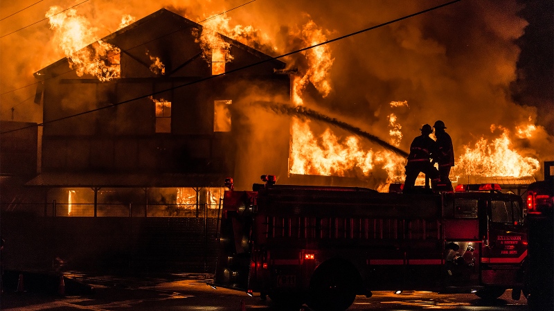 Crews battle a massive fire at the Cassidy Inn Pub in Nanaimo after it went up in flames overnight Monday, July 4, 2016. (Courtesy Nick Boyle Photography)