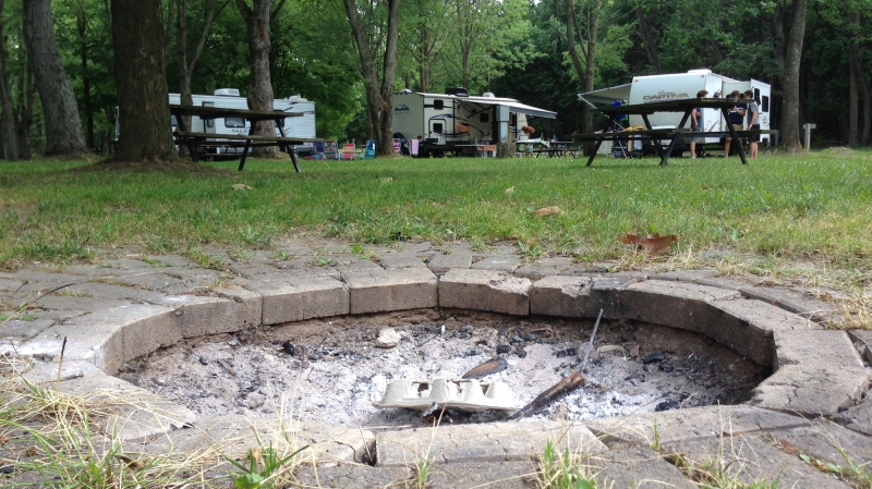 An empty fire pit is seen at the Elora Gorge on Tuesday, July 5, 2016. (Dan Lauckner / CTV Kitchener)