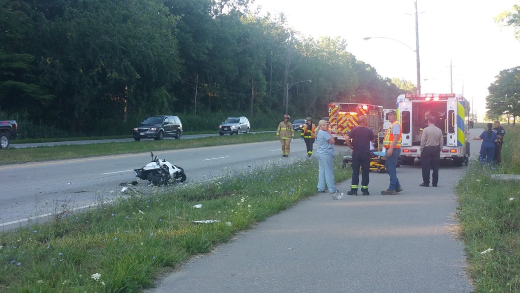 Motorcycle crash in Windsor on Ojibway Parkway