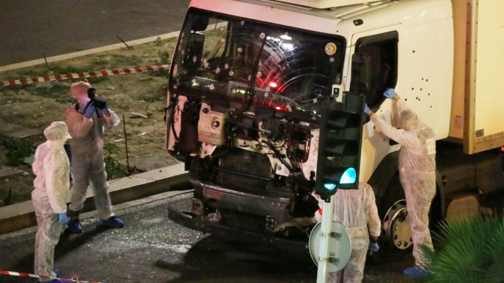 Authorities investigate a truck in Nice, France