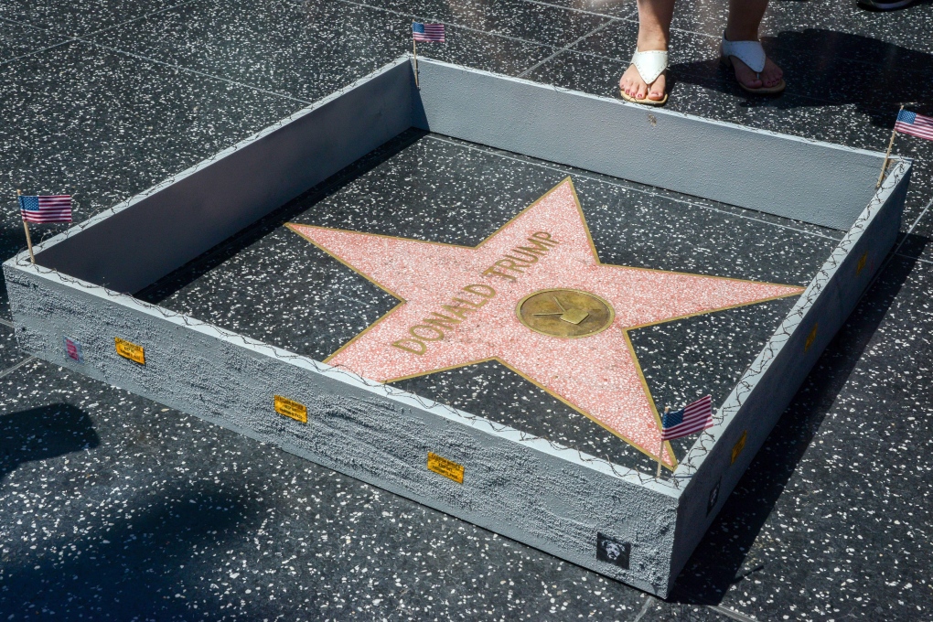 Wall around Donald Trump Hollywood star 