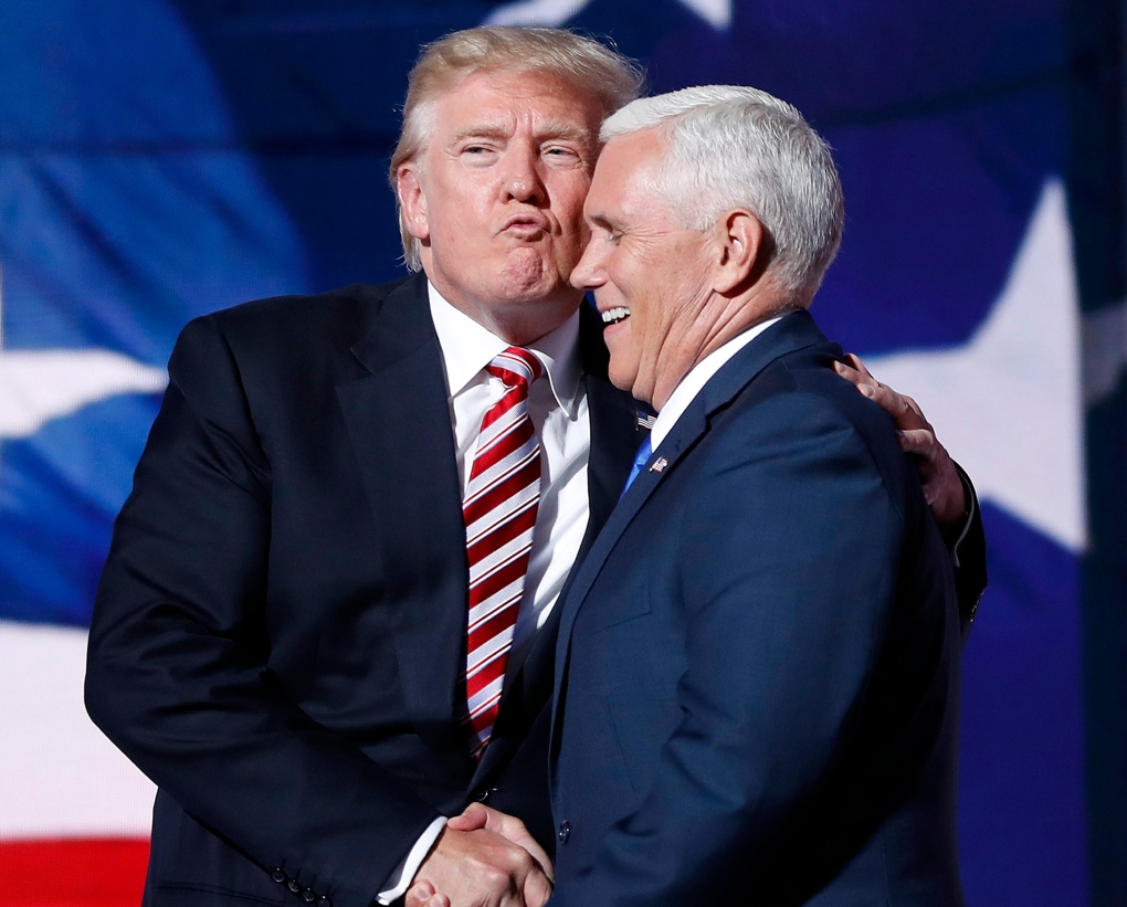 Donald Trump kissing Mike Pence