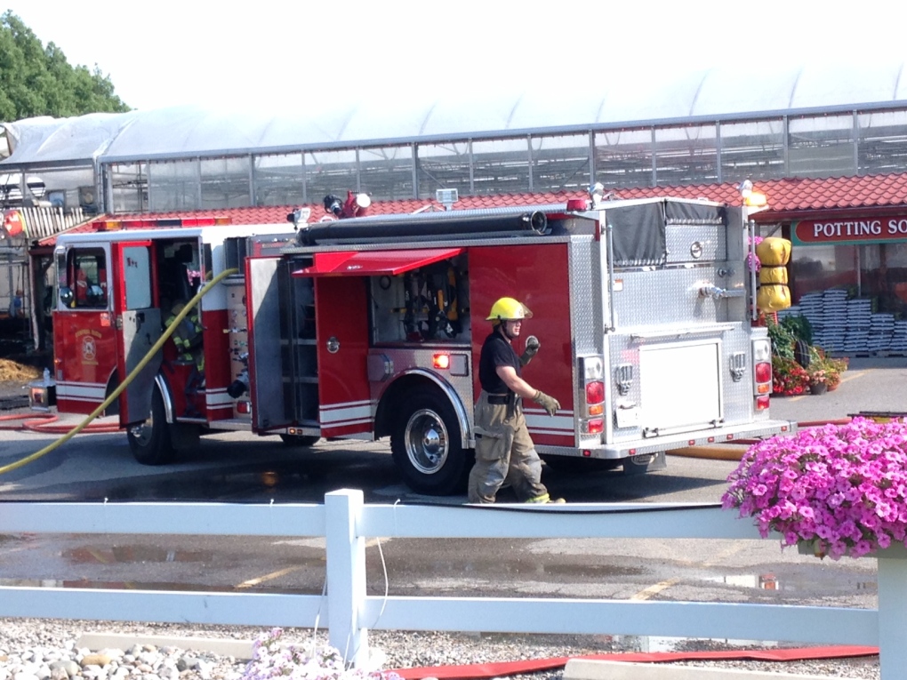Firefighters battle a blaze at Family Flowers