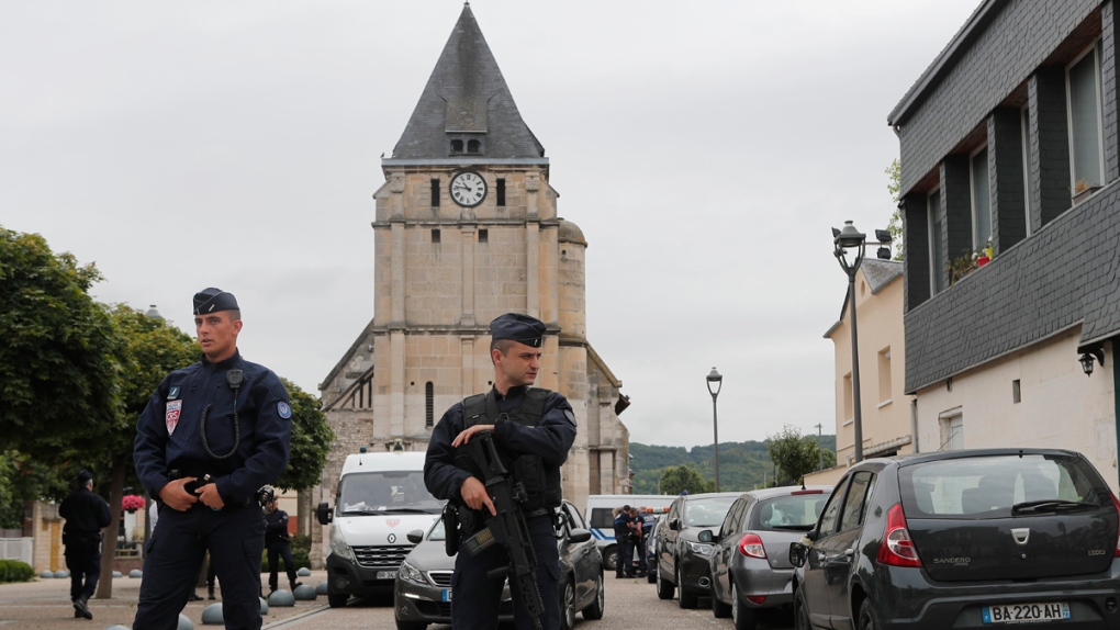 Police at the church in Saint-Etienne-du-Rouvray