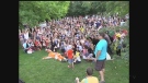 Hundreds of Pokemon Go players come together for a picture after a massive gathering in Ivey Park in London, Ont, on Thursday, July 28, 2016. (Gerry Dewan / CTV London)