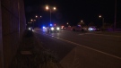 The scene of a single vehicle collision on the westbound lanes of the Queensway at Bronson Ave. at 3 a.m. on Wednesday, Aug. 3, 2016. (CTV Ottawa)