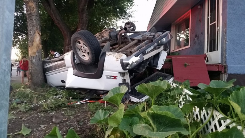 A vehicle flipped over after a crash on Broad St. on Tuesday evening. (ERIC MMATSJUGG FISHER)