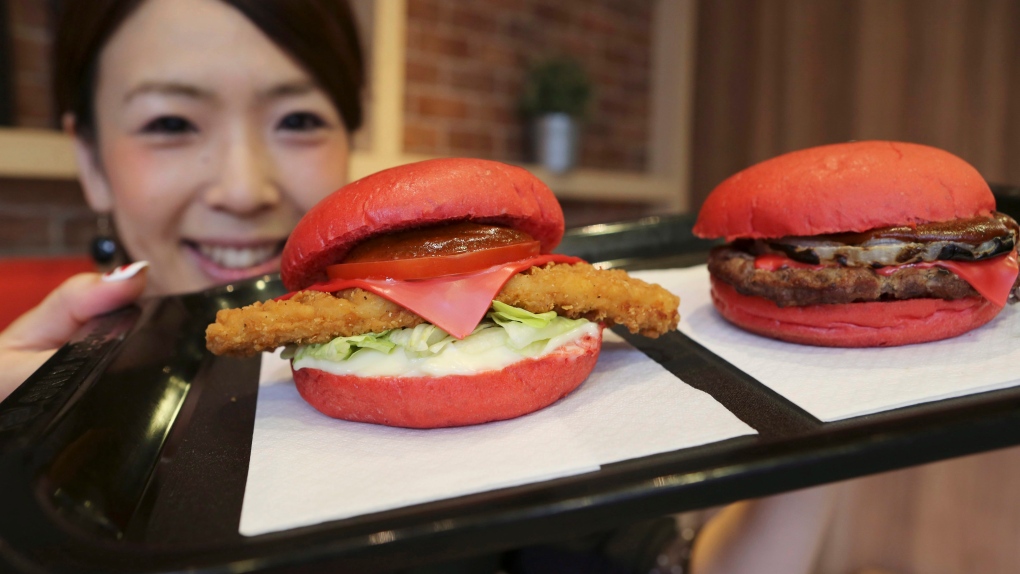 Red burger buns in Japan