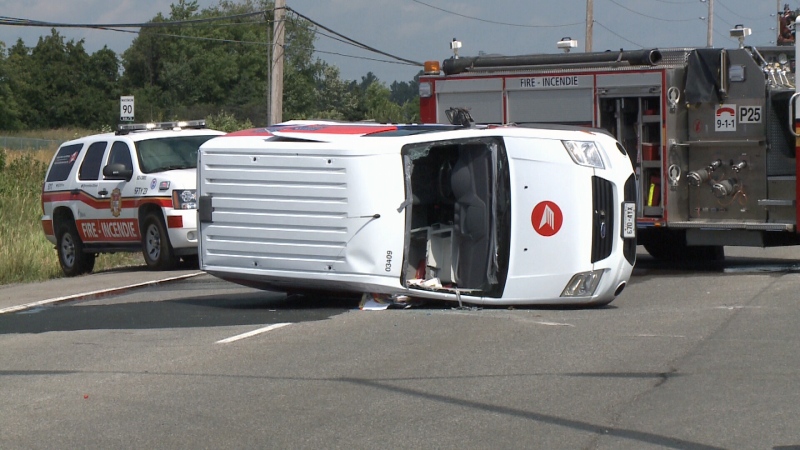 Canada Post vehicle involved in head on collision  on Woodroffe Ave. in Ottawa on August 5, 2016.