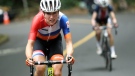 Annemiek van Vleuten, of the Netherlands crashed while leading the women's cycling road race in Rio de Janeiro, Brazil, Sunday, Aug. 7, 2016. She suffered three small spine fractures and is hospitalized in intensive care. (Bryn Lennon/Pool Photo via THE ASSOCIATED PRESS)