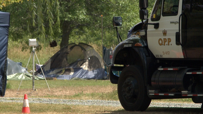 Police investigate the Aug. 7th homicide of 45-year-old James Laverdure of Lanark County at the campground in Perth. (CTV Ottawa)