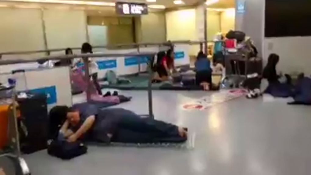 Stranded passengers at Narita Int'l airport