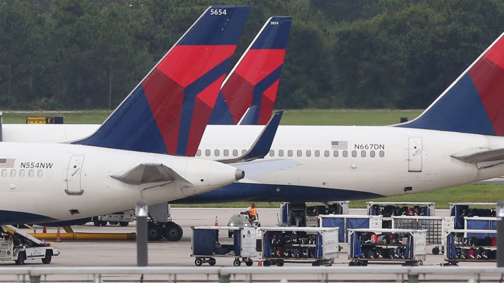 Luggage and Delta planes on the tarmac