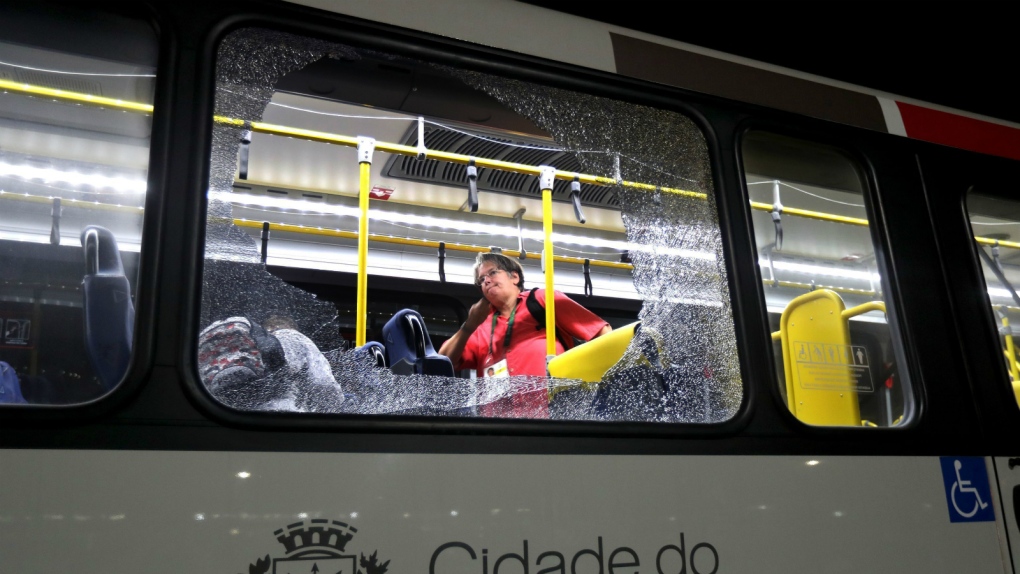 Bus carrying journalists suffers shattered windows