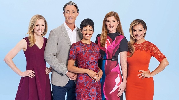 The cast of CTV's 'Your Morning' from left: Kelsey McEwen (weather anchor), Ben Mulroney and Anne-Marie Mediwake (hosts), Lindsey Deluce (news anchor), and Melissa Grelo (late morning anchor).