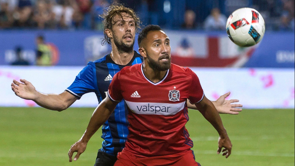 Montreal Impact's Marco Donadel, left, and Chicago