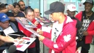 Andre De Grasse arrives at Pearson Airport to supporters following the Rio Games. 